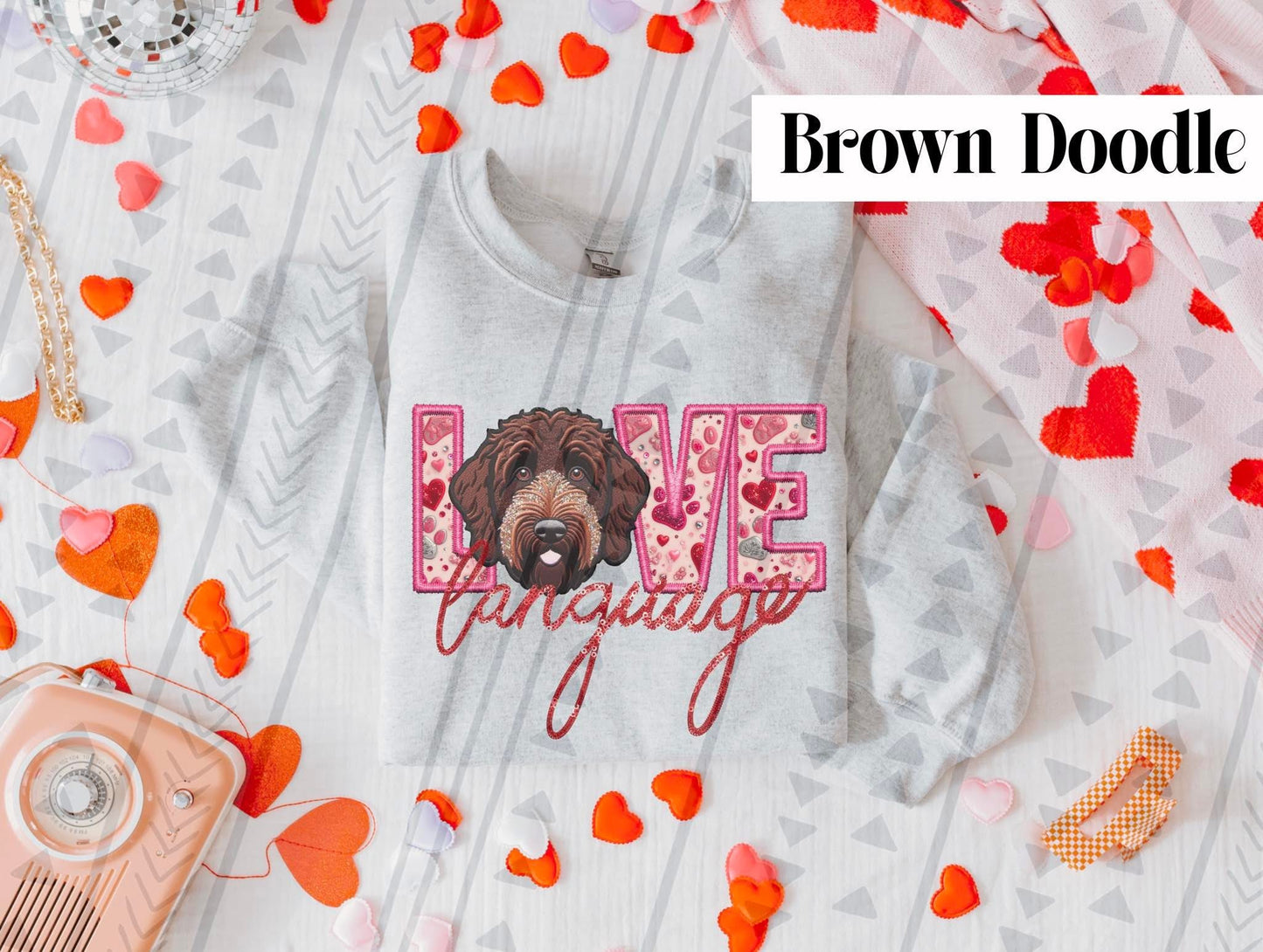 Brown Doodle Love Language Crewneck