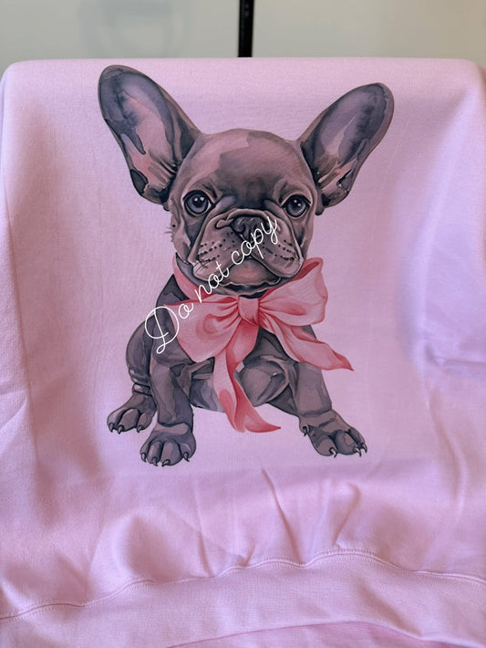 Pink Frenchie Bow Crewneck