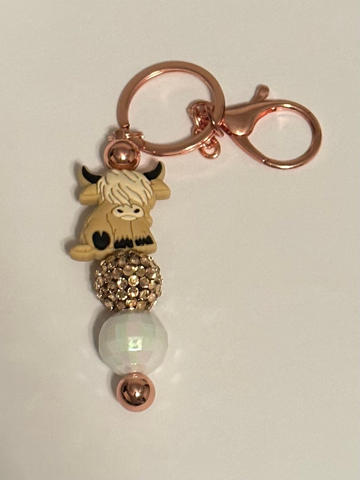 Rose Gold Highland Cow Keychain