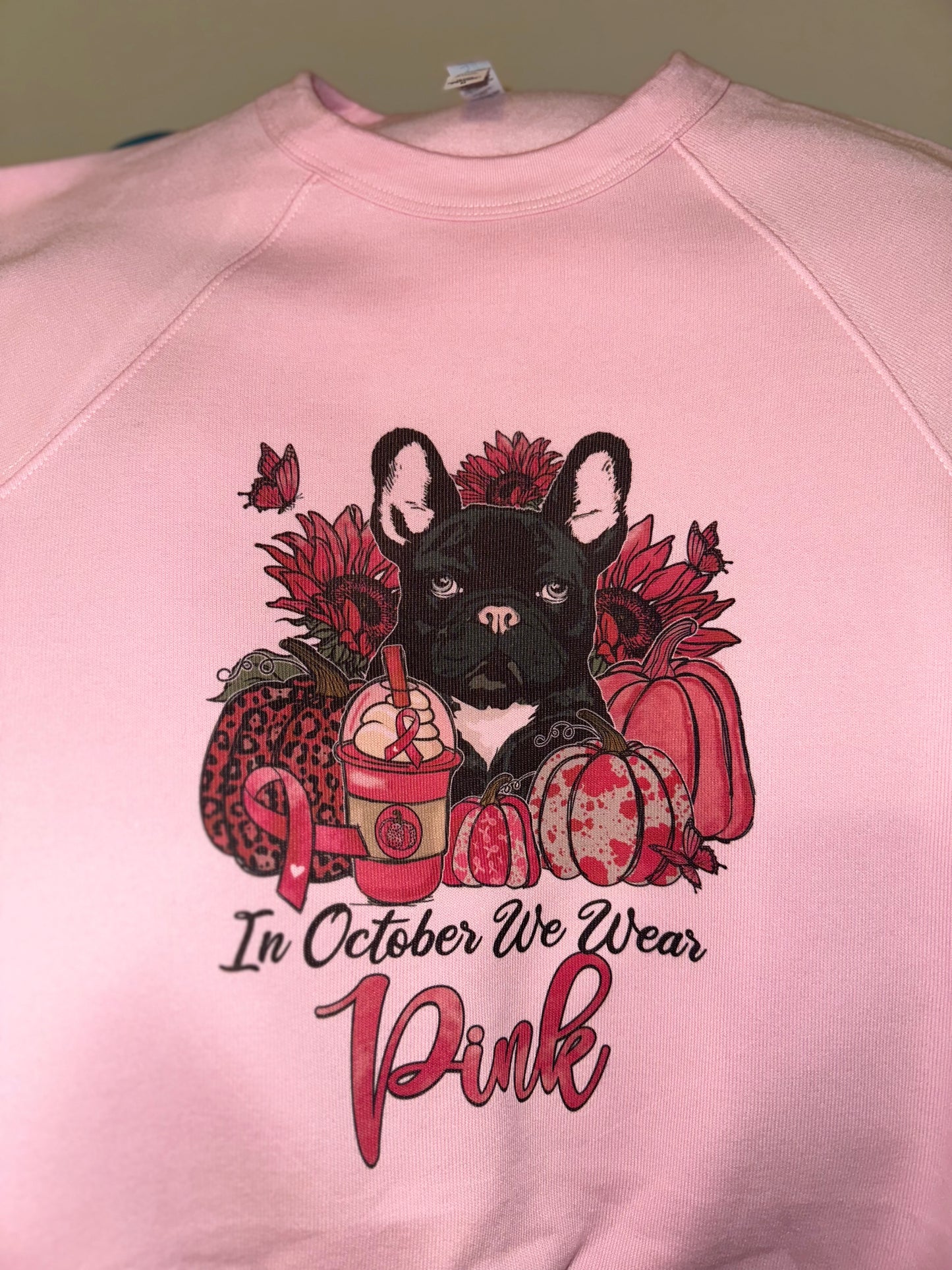 Frenchie October We Wear Pink Sponge Fleece Crewneck