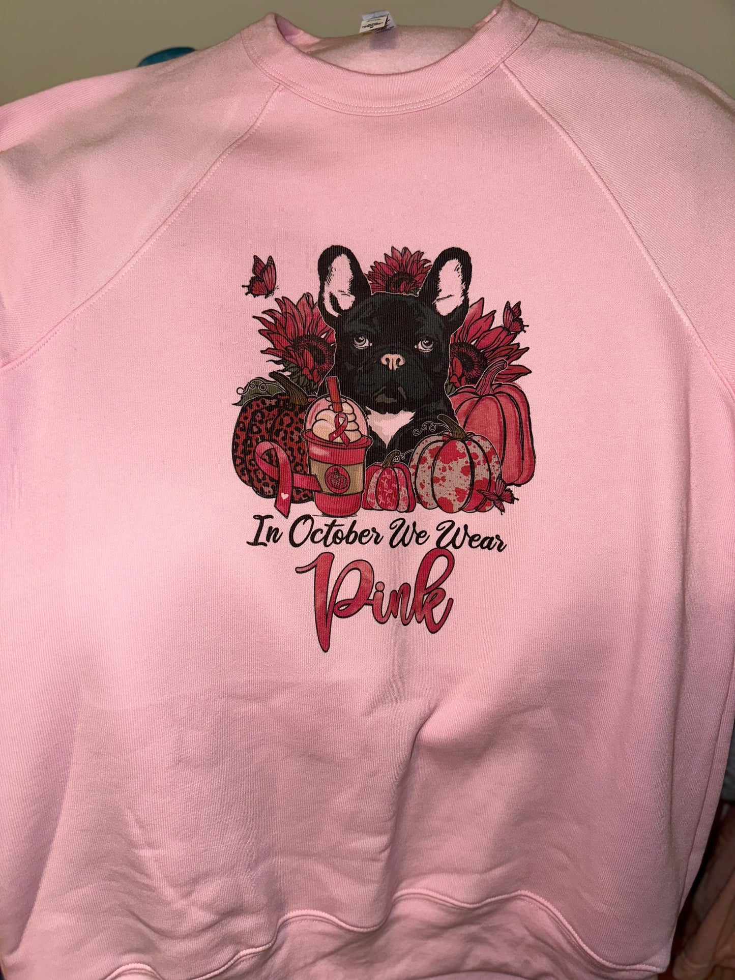 Frenchie October We Wear Pink Sponge Fleece Crewneck