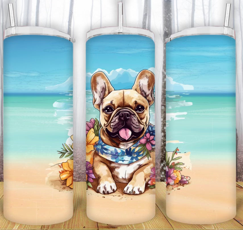 20oz French Bulldog Beach Tumbler