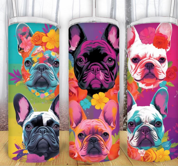 20oz Multi Color Frenchie Tumbler