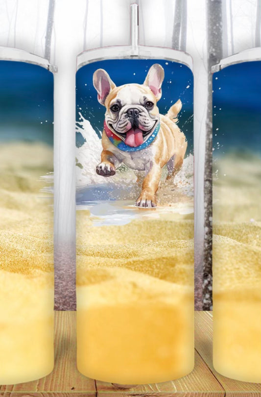 20oz Beach French Bulldog Tumbler