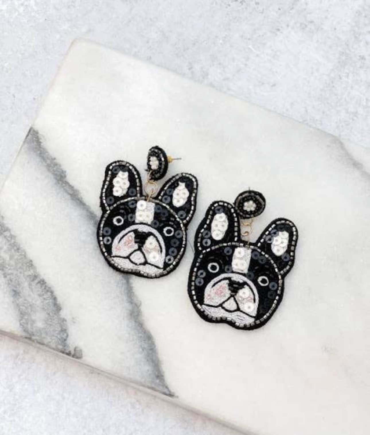 French Bulldog Beaded Earrings