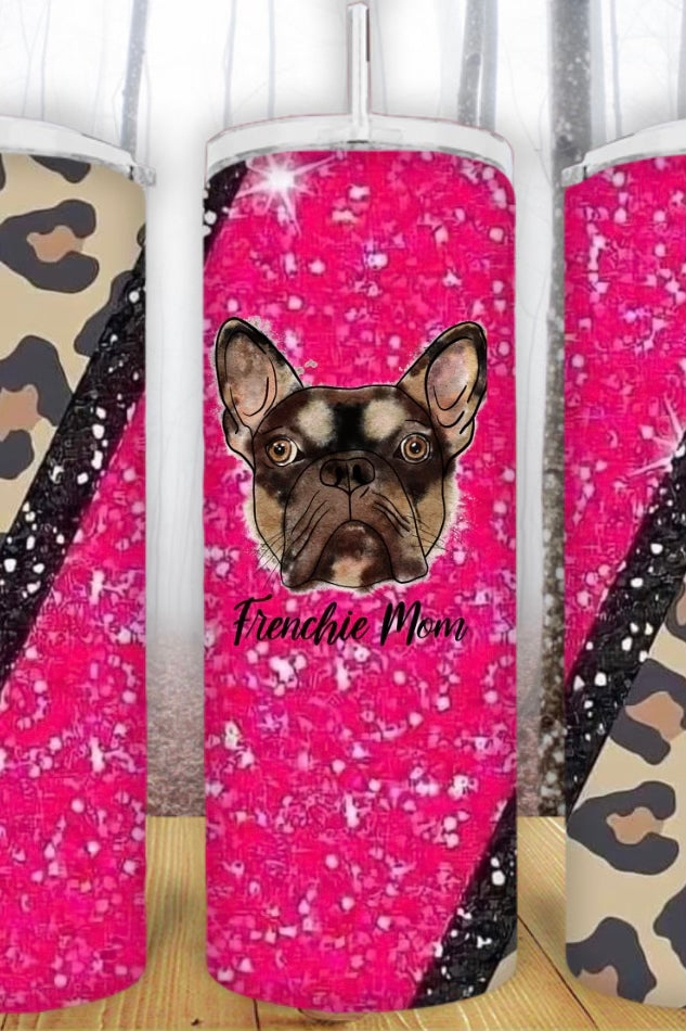 20oz Frenchie Mom Pink/Cheetah Tumbler