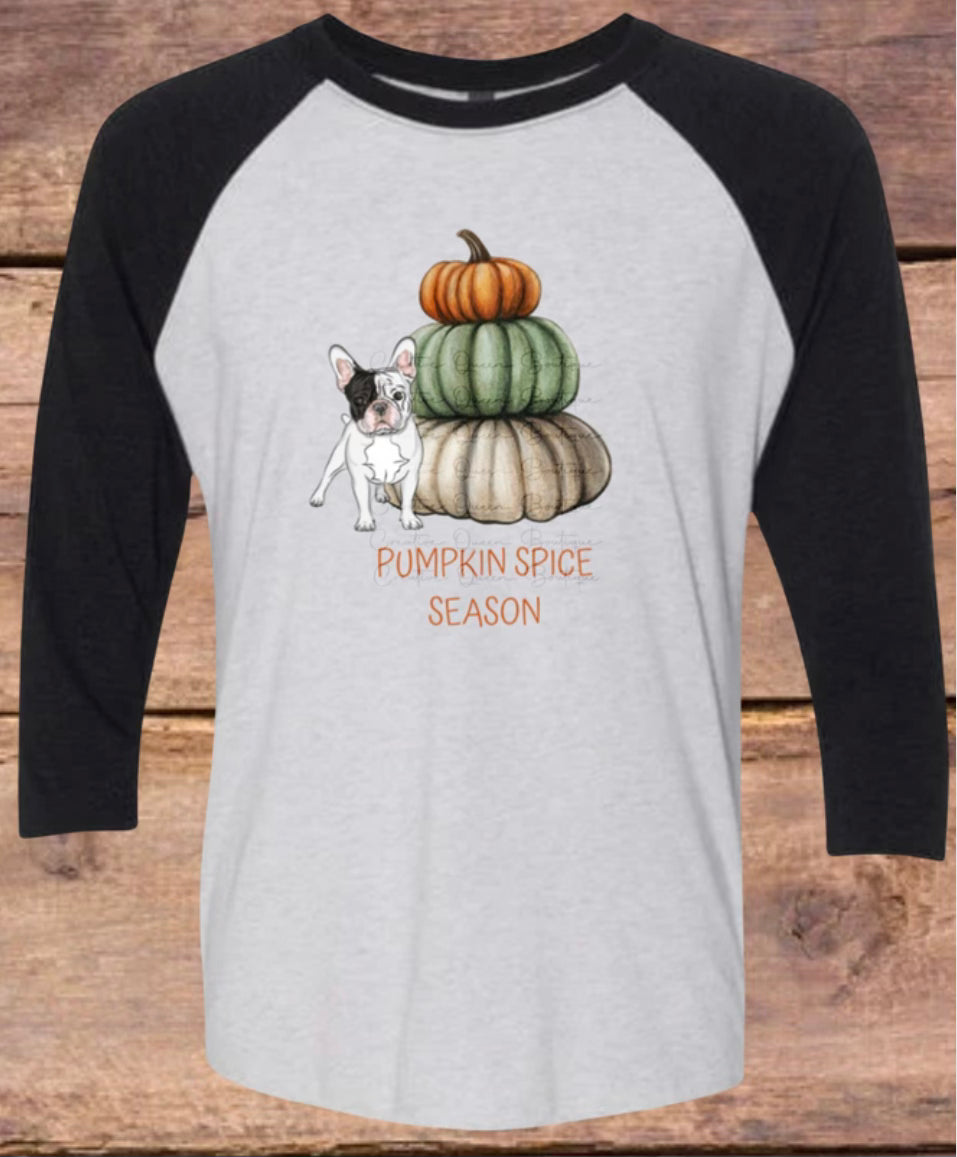 Pumpkin Spice Frenchie Raglan Tee