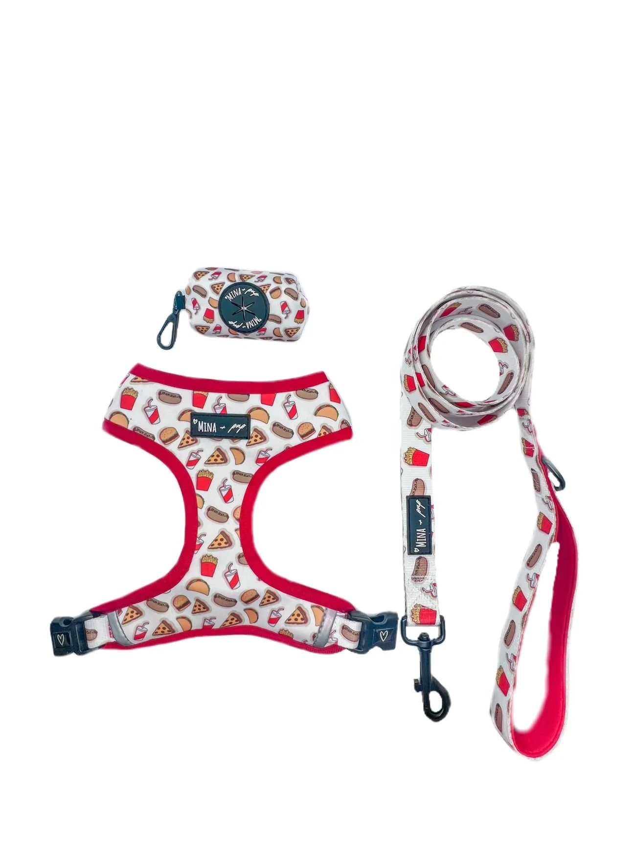 Drive-In Diner Reversible Harness, Leash, Poop Bag Bundle