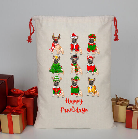 Happy Pawlidays Frenchie Santa Bag