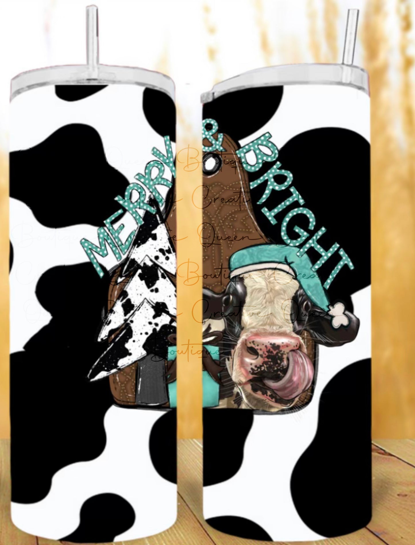 20oz Merry & Bright Cow Tumbler