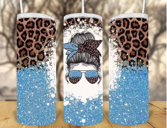 20oz Blue Glitter/Leopard Tumbler