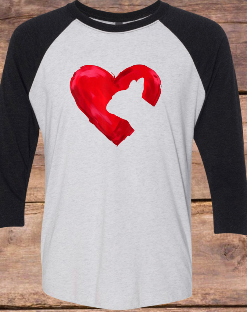 Frenchie Heart Raglan Tee