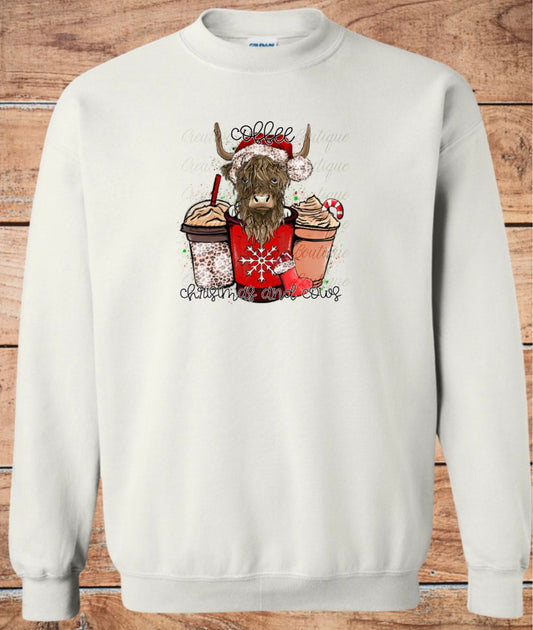 Coffee Christmas and Cows Crewneck