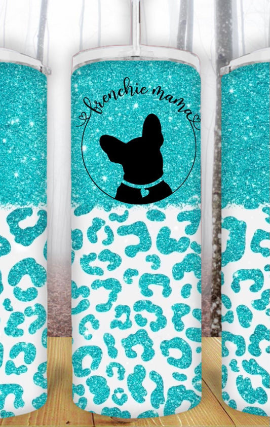 20oz Teal Glitter Frenchie Mama Tumbler