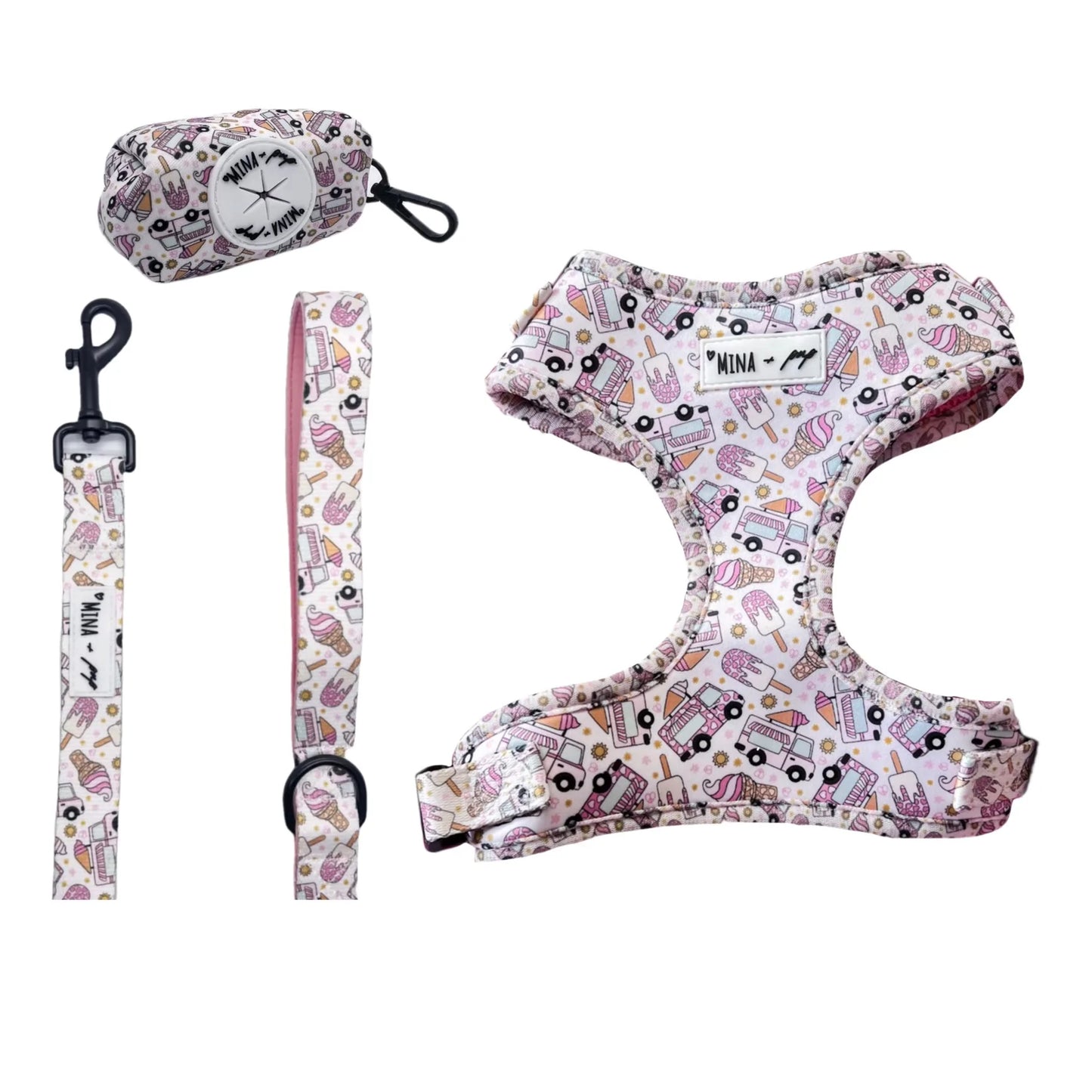 Ice Cream Dreams Adjustable Harness, Leash and Poop Bag Bundle