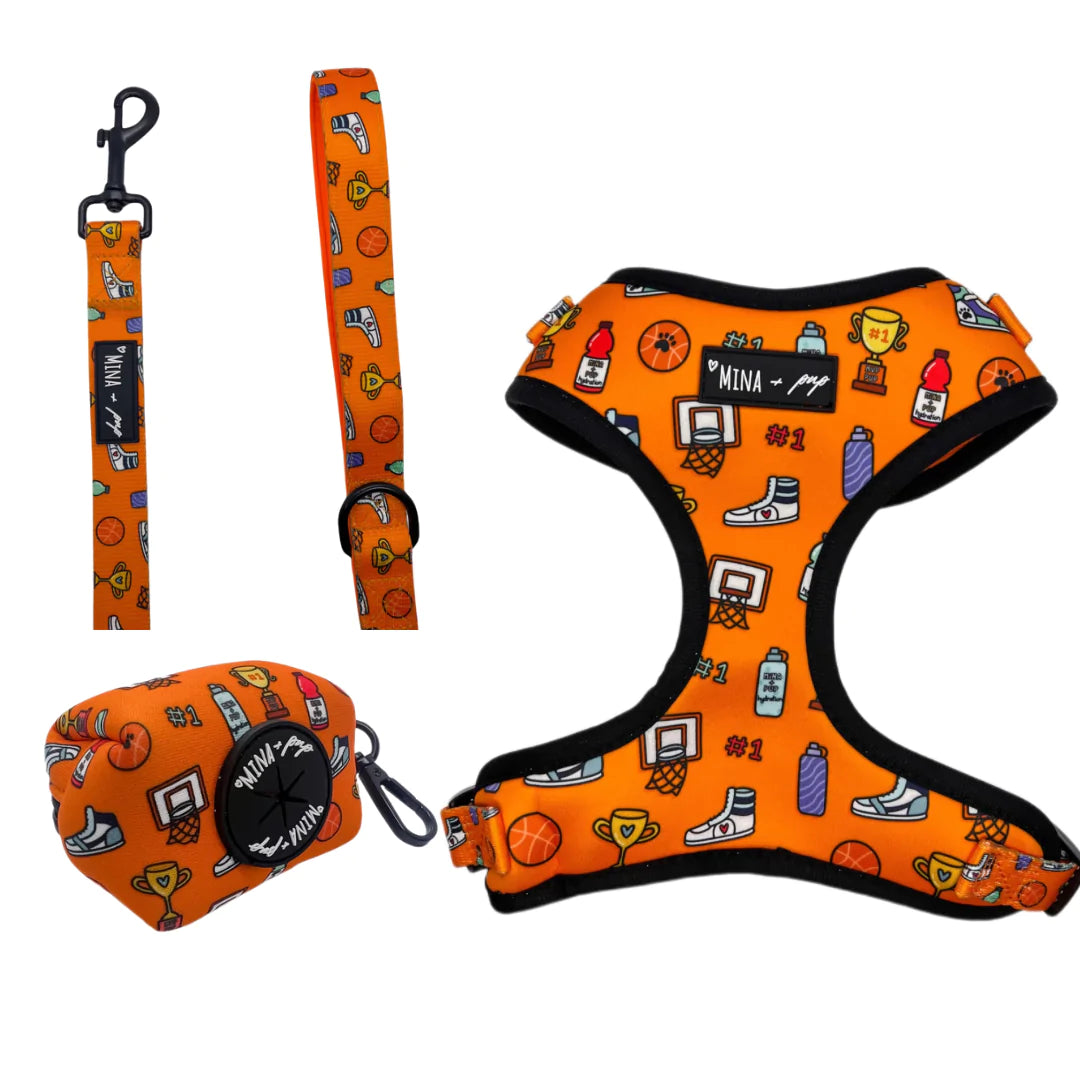 Basketball Adjustable Harness, Leash and Poop Bag Bundle