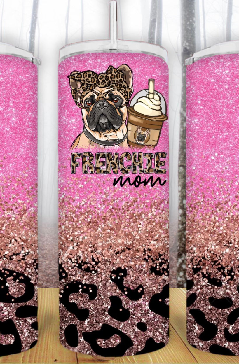 20oz Pink Cheetah Frenchie Mom Tumbler