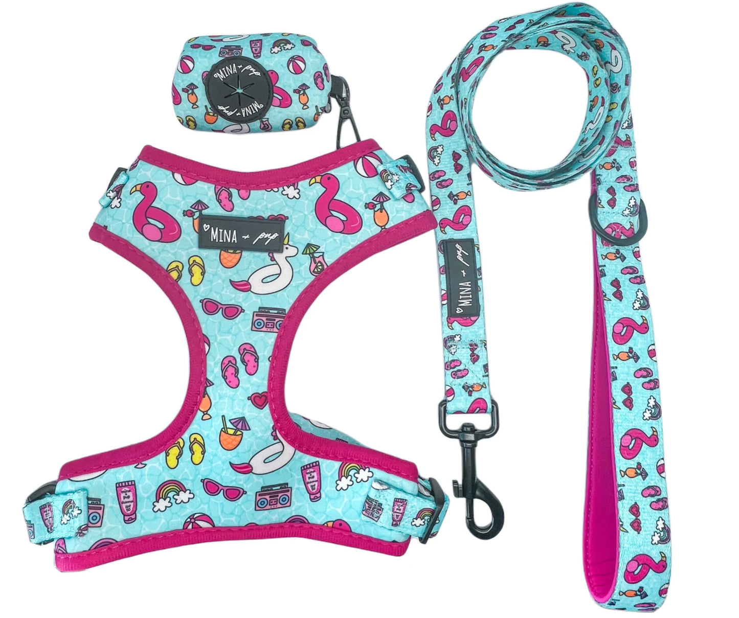 Pool Day Adjustable Harness, Leash and Poop Bag Bundle