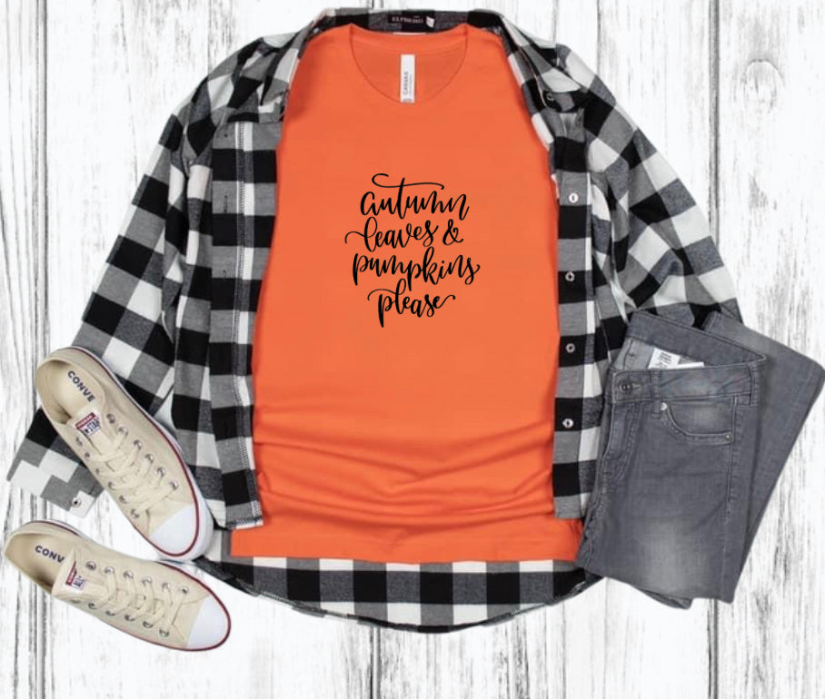 Autumn Leaves and Pumpkins Please Tee