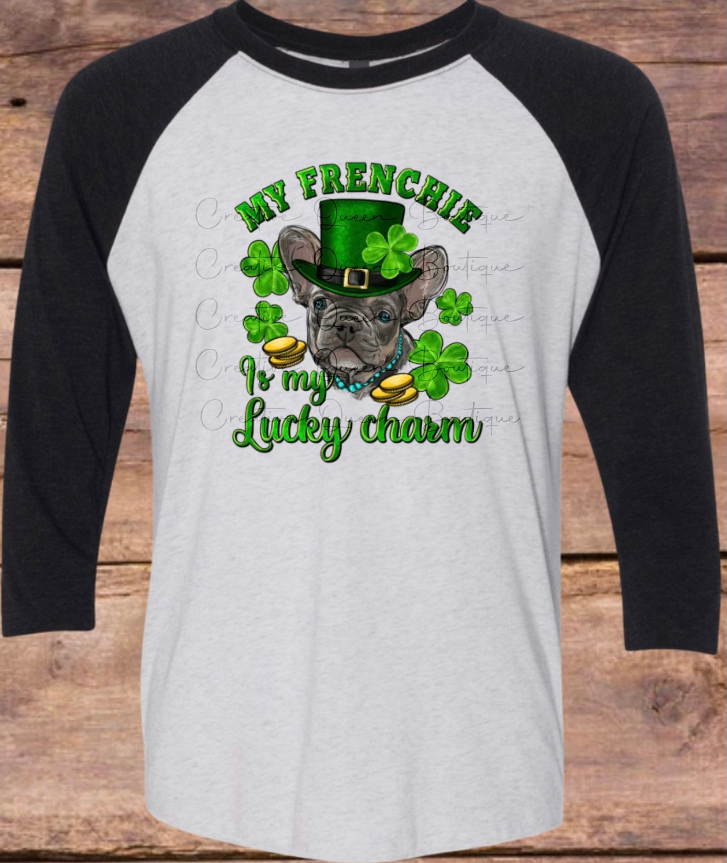 Frenchie Lucky Charm Raglan Tee