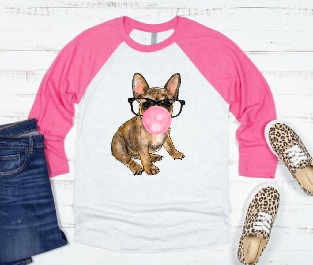 Bubblegum Frenchie Raglan Tee