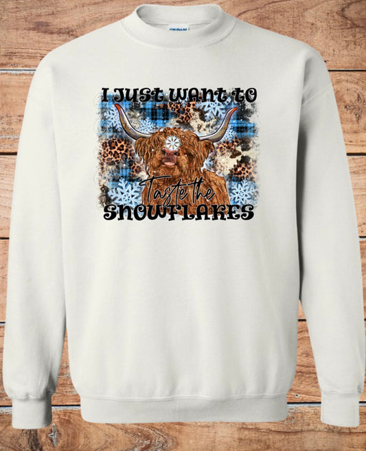 Taste the Snowflakes Cow Crewneck