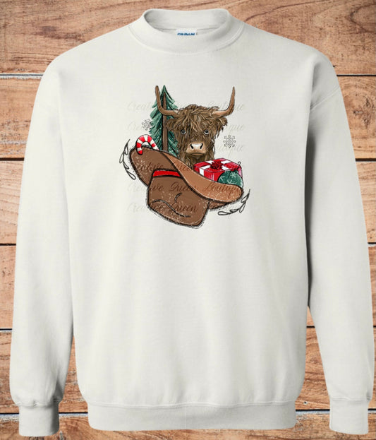 Holiday Cowboy Highland Cow Crewneck