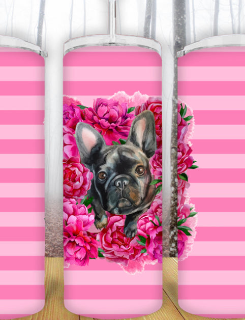 20oz Floral/Striped Frenchie Tumbler