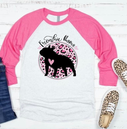 Frenchie Mama Cheetah Raglan Tee