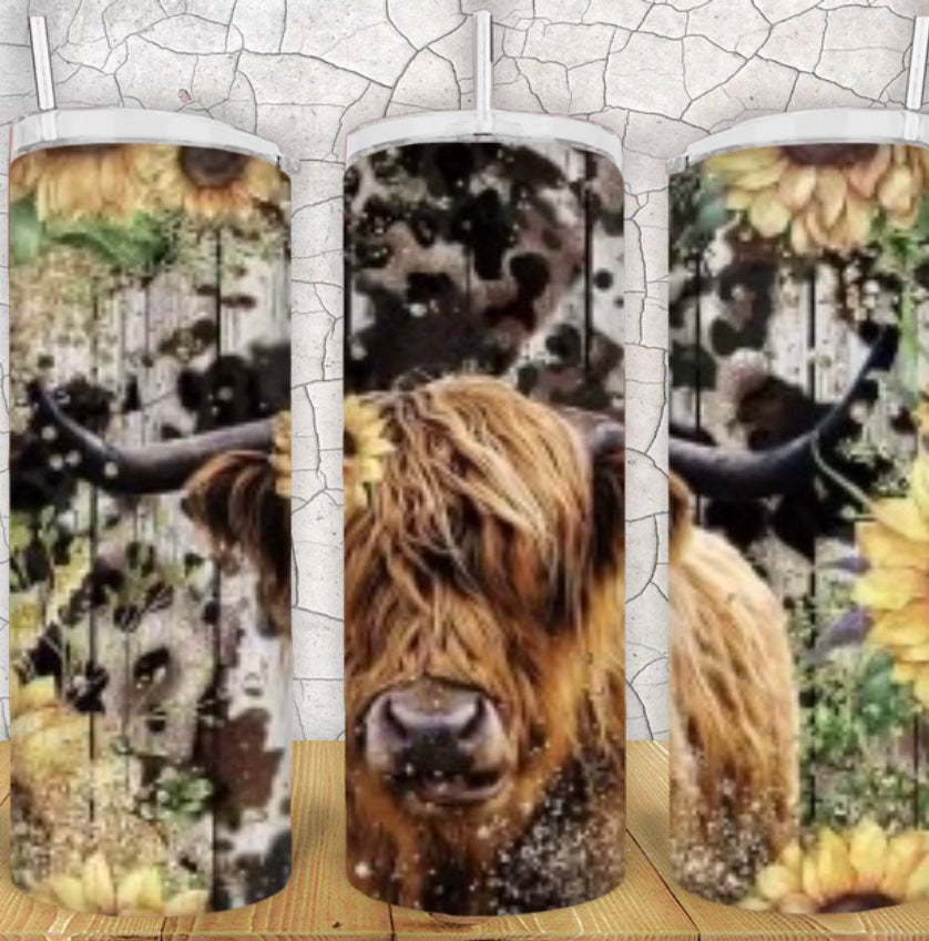 20oz Highland Cow Sunflower Tumbler