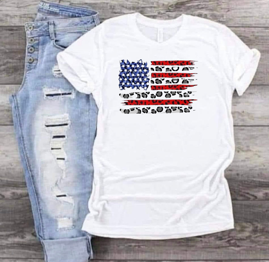 Leopard American Flag Tee