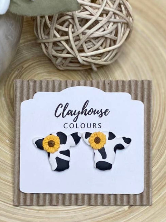 Cow & Sunflower Stud Earrings