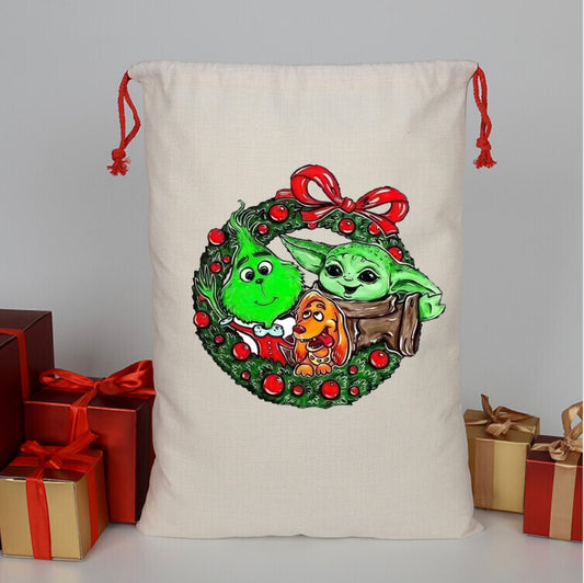 Grinch and Yoda Santa Bag