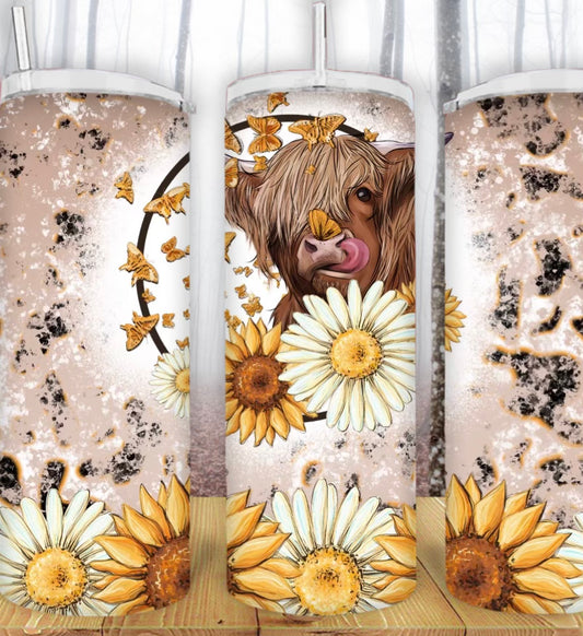 20oz Highland Cow Sunflower Tumbler