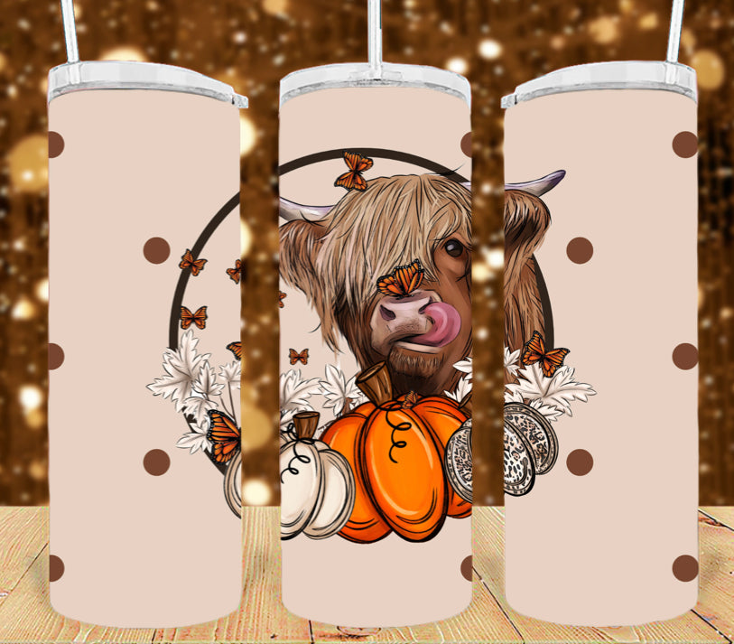 20oz Fall Pumpkin Highland Cow Tumbler