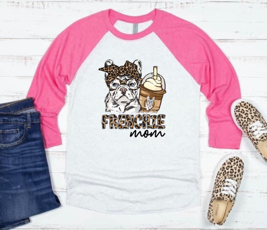 Cheetah Merle Frenchie Mom Raglan Tee