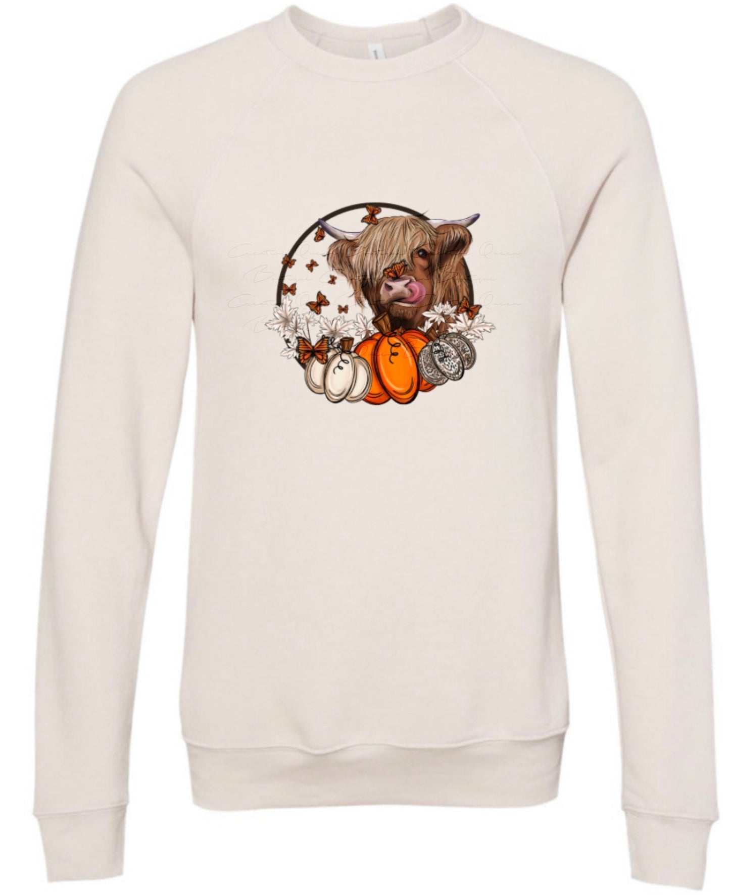 Highland Cow Pumpkin Sponge Fleece Crewneck