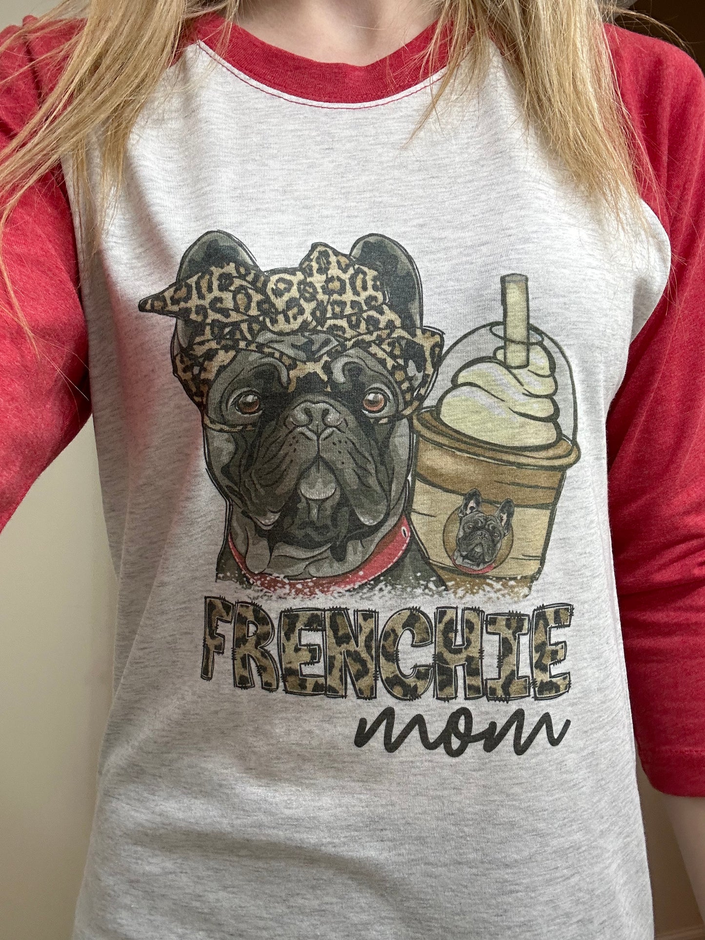 Cheetah Frenchie Mom Raglan Tee