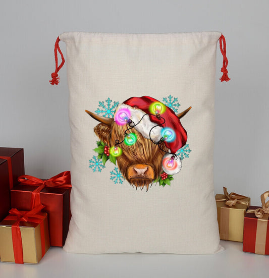 Highland Cow Christmas Santa Bag