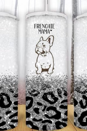 20oz Silver Cheetah Frenchie Mama Tumbler