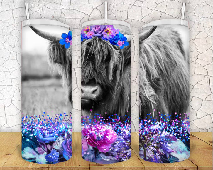 20oz Highland Cow Floral Tumbler