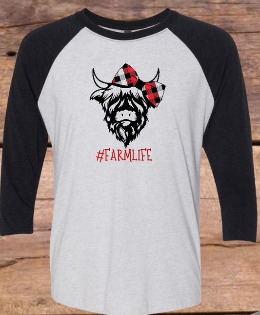 Farm Life Highland Cow Raglan Tee